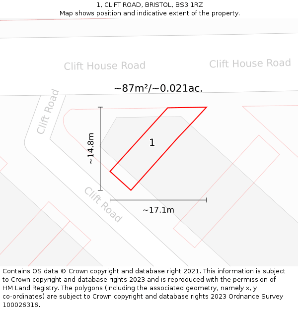 1, CLIFT ROAD, BRISTOL, BS3 1RZ: Plot and title map