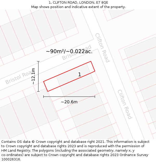 1, CLIFTON ROAD, LONDON, E7 8QE: Plot and title map