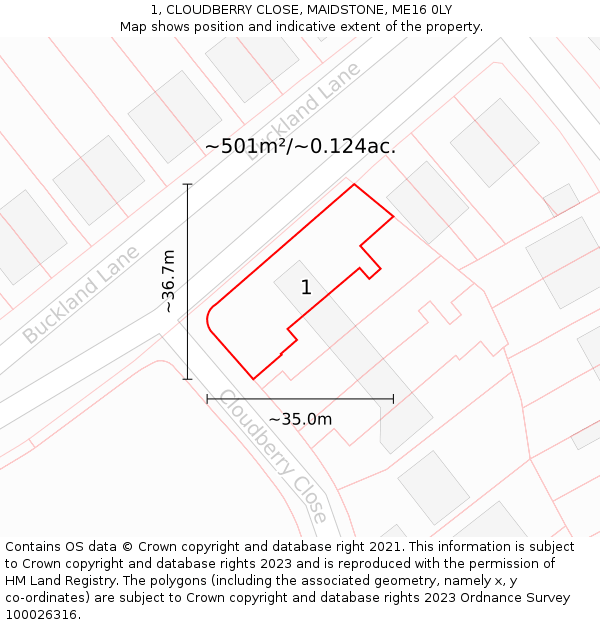 1, CLOUDBERRY CLOSE, MAIDSTONE, ME16 0LY: Plot and title map