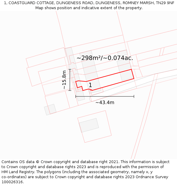 1, COASTGUARD COTTAGE, DUNGENESS ROAD, DUNGENESS, ROMNEY MARSH, TN29 9NF: Plot and title map