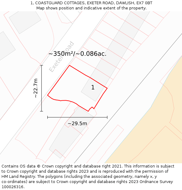 1, COASTGUARD COTTAGES, EXETER ROAD, DAWLISH, EX7 0BT: Plot and title map