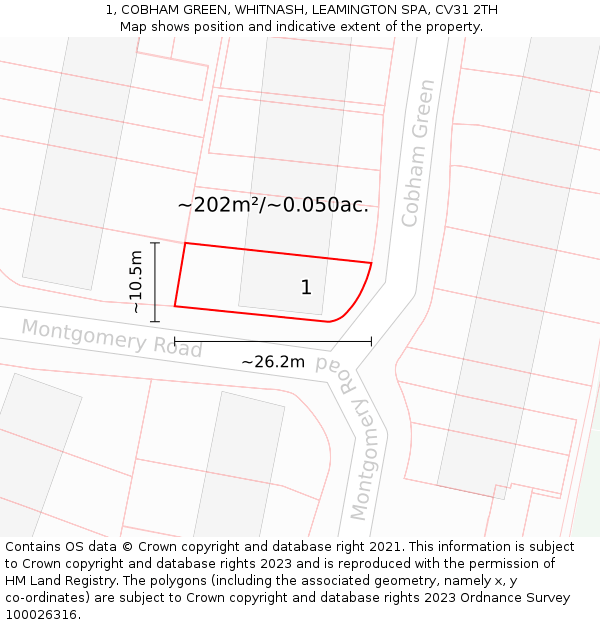 1, COBHAM GREEN, WHITNASH, LEAMINGTON SPA, CV31 2TH: Plot and title map