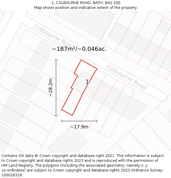 1, COLBOURNE ROAD, BATH, BA2 2SE: Plot and title map