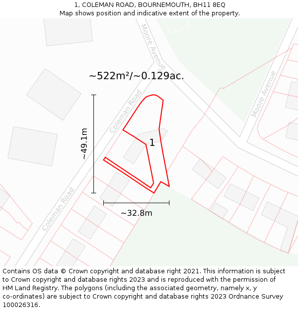 1, COLEMAN ROAD, BOURNEMOUTH, BH11 8EQ: Plot and title map