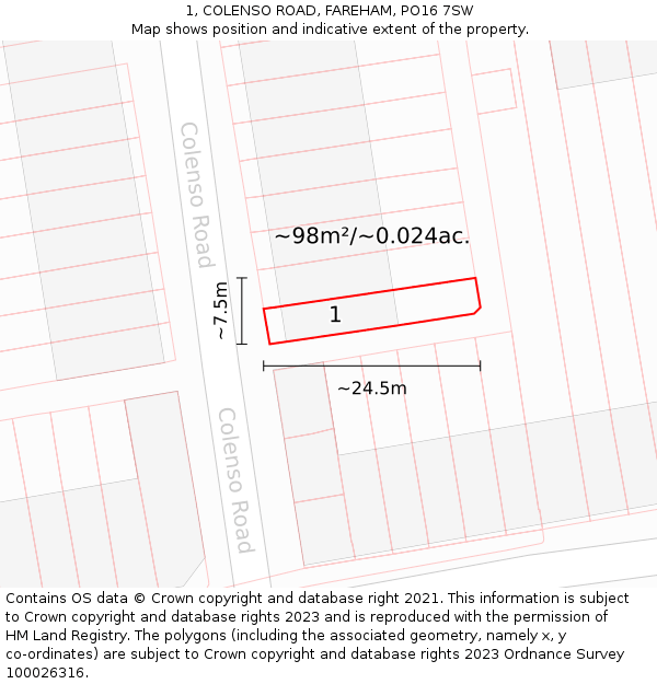 1, COLENSO ROAD, FAREHAM, PO16 7SW: Plot and title map
