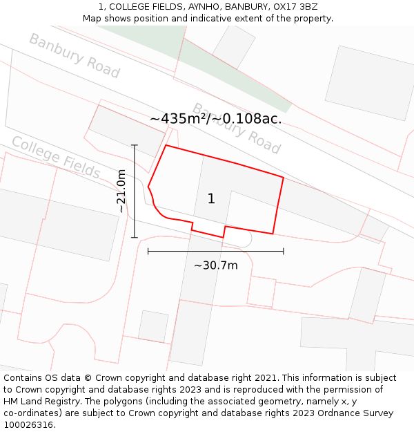 1, COLLEGE FIELDS, AYNHO, BANBURY, OX17 3BZ: Plot and title map