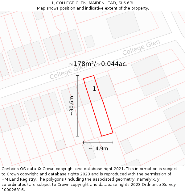 1, COLLEGE GLEN, MAIDENHEAD, SL6 6BL: Plot and title map