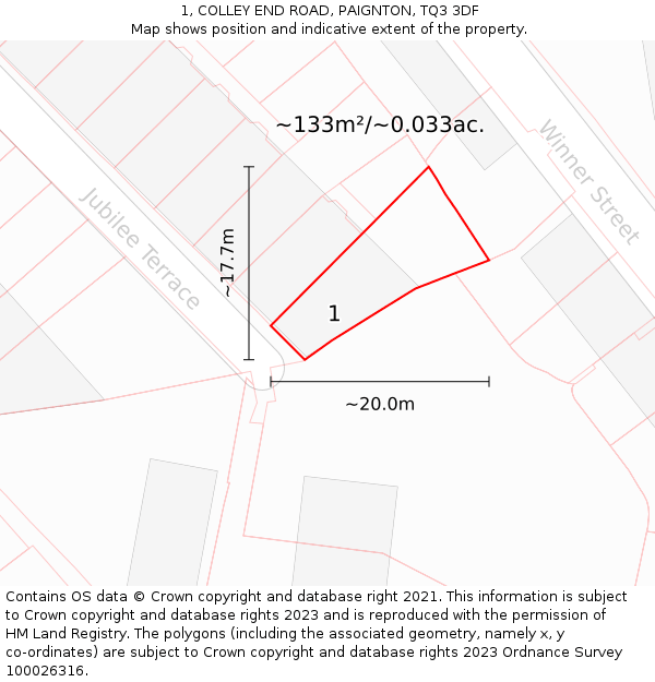 1, COLLEY END ROAD, PAIGNTON, TQ3 3DF: Plot and title map