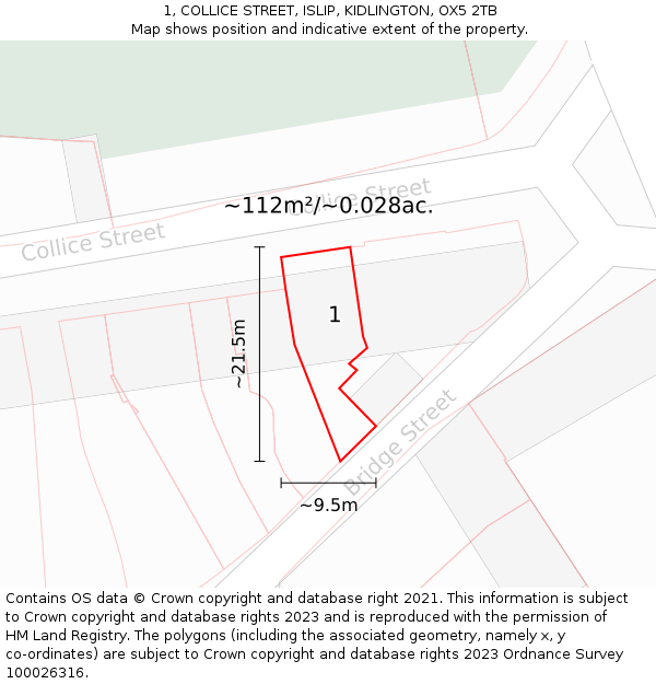 1, COLLICE STREET, ISLIP, KIDLINGTON, OX5 2TB: Plot and title map