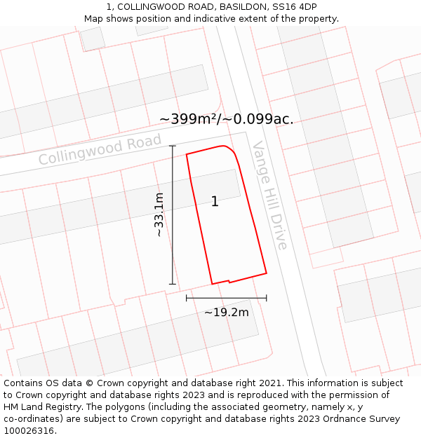 1, COLLINGWOOD ROAD, BASILDON, SS16 4DP: Plot and title map