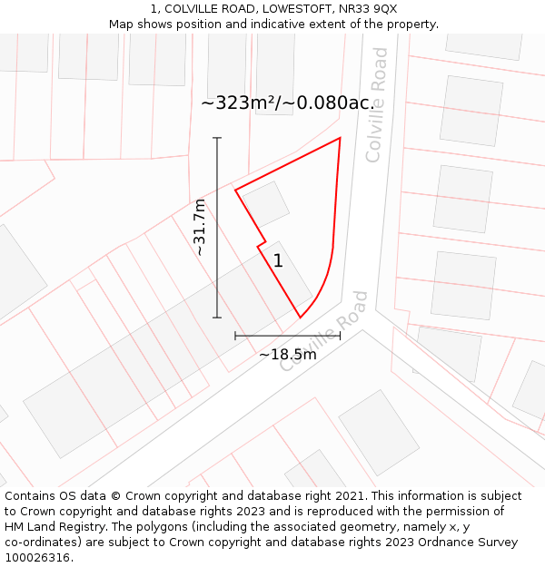1, COLVILLE ROAD, LOWESTOFT, NR33 9QX: Plot and title map