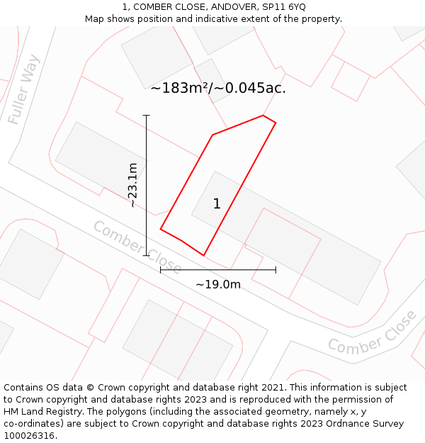 1, COMBER CLOSE, ANDOVER, SP11 6YQ: Plot and title map
