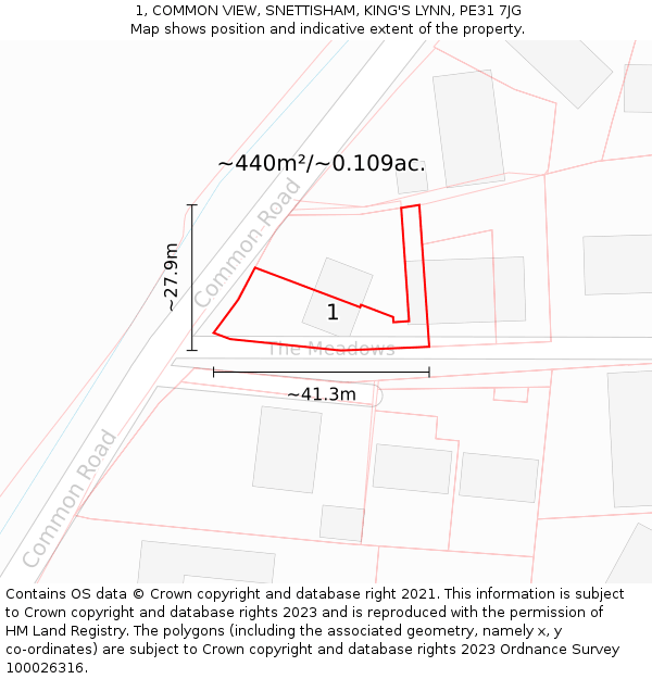 1, COMMON VIEW, SNETTISHAM, KING'S LYNN, PE31 7JG: Plot and title map