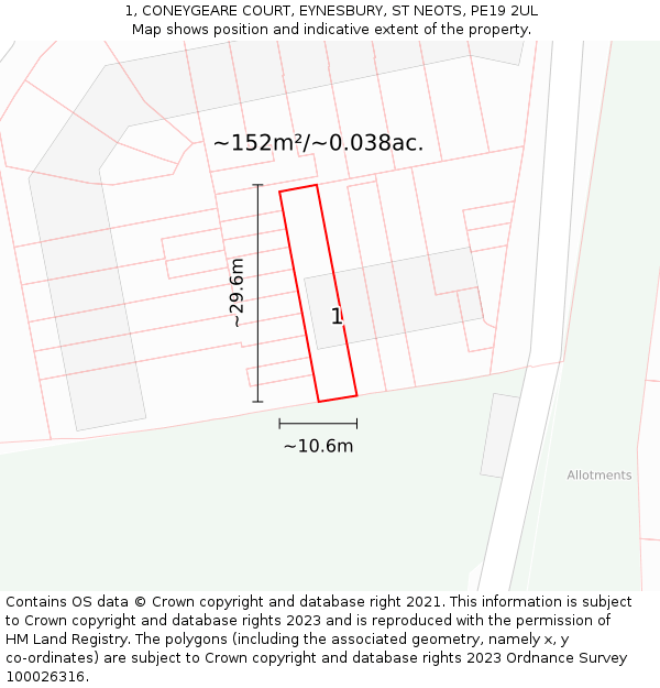 1, CONEYGEARE COURT, EYNESBURY, ST NEOTS, PE19 2UL: Plot and title map