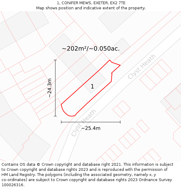 1, CONIFER MEWS, EXETER, EX2 7TE: Plot and title map