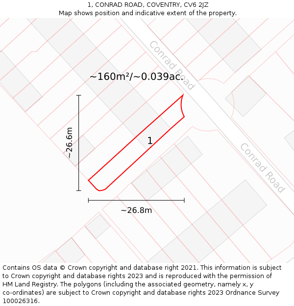 1, CONRAD ROAD, COVENTRY, CV6 2JZ: Plot and title map
