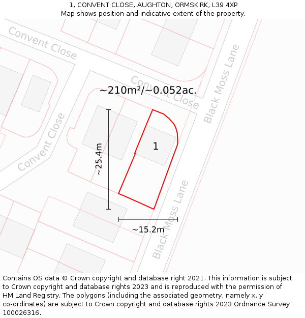 1, CONVENT CLOSE, AUGHTON, ORMSKIRK, L39 4XP: Plot and title map