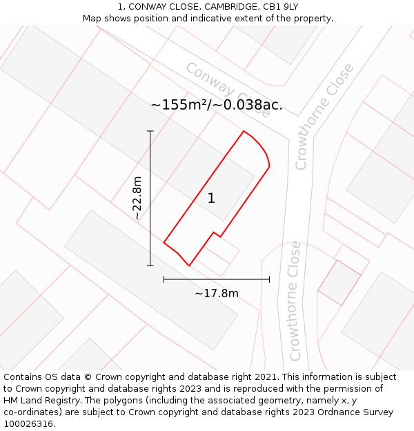 1, CONWAY CLOSE, CAMBRIDGE, CB1 9LY: Plot and title map