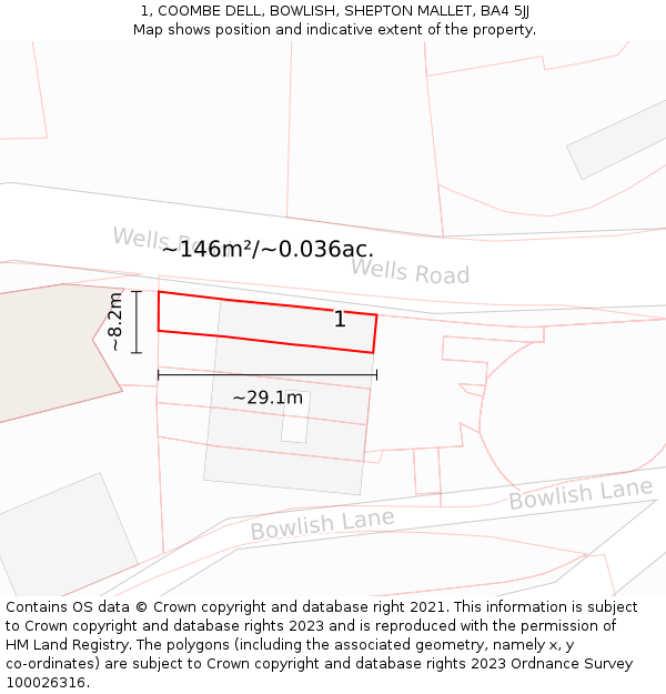 1, COOMBE DELL, BOWLISH, SHEPTON MALLET, BA4 5JJ: Plot and title map