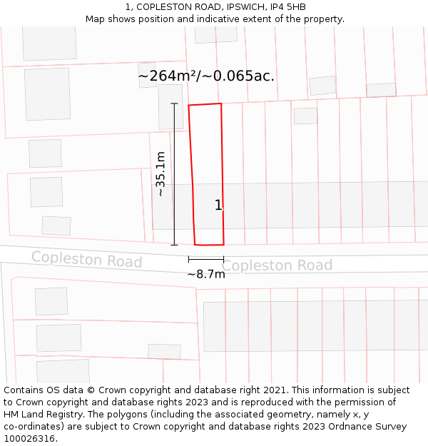 1, COPLESTON ROAD, IPSWICH, IP4 5HB: Plot and title map