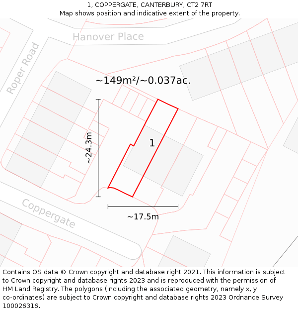 1, COPPERGATE, CANTERBURY, CT2 7RT: Plot and title map