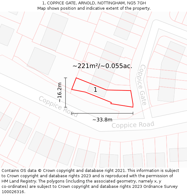 1, COPPICE GATE, ARNOLD, NOTTINGHAM, NG5 7GH: Plot and title map