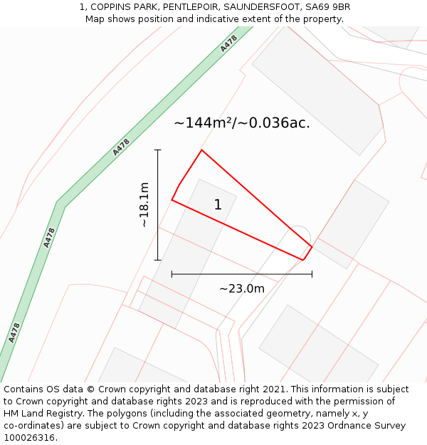 1, COPPINS PARK, PENTLEPOIR, SAUNDERSFOOT, SA69 9BR: Plot and title map