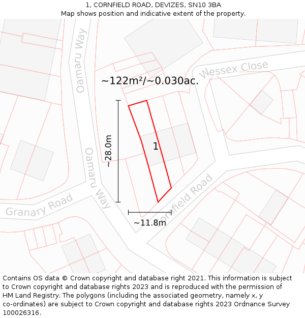 1, CORNFIELD ROAD, DEVIZES, SN10 3BA: Plot and title map