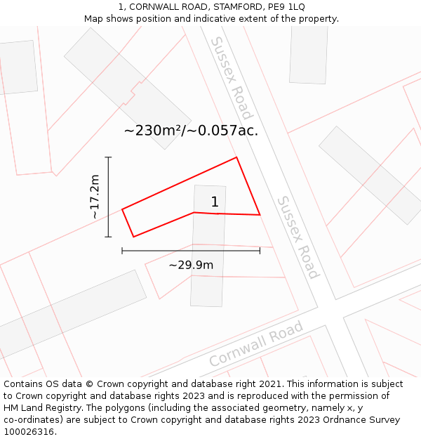 1, CORNWALL ROAD, STAMFORD, PE9 1LQ: Plot and title map