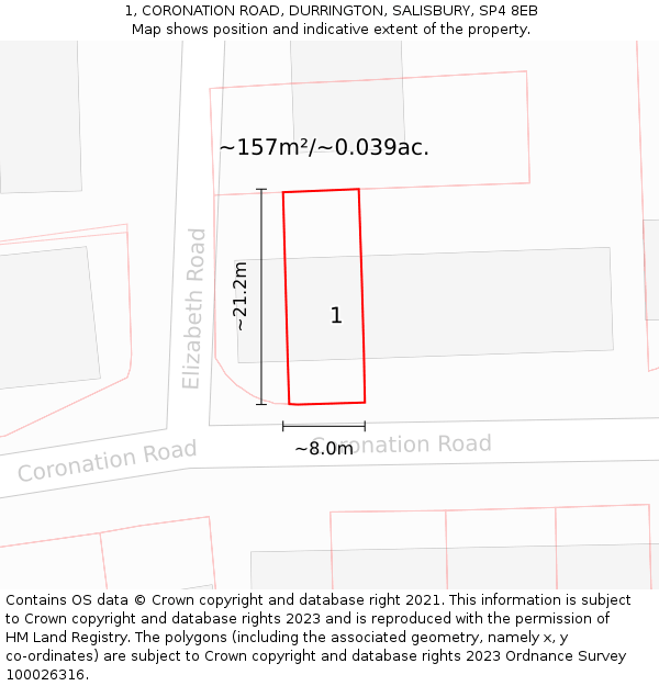 1, CORONATION ROAD, DURRINGTON, SALISBURY, SP4 8EB: Plot and title map