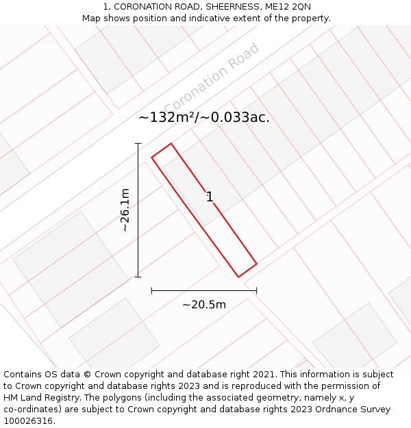 1, CORONATION ROAD, SHEERNESS, ME12 2QN: Plot and title map