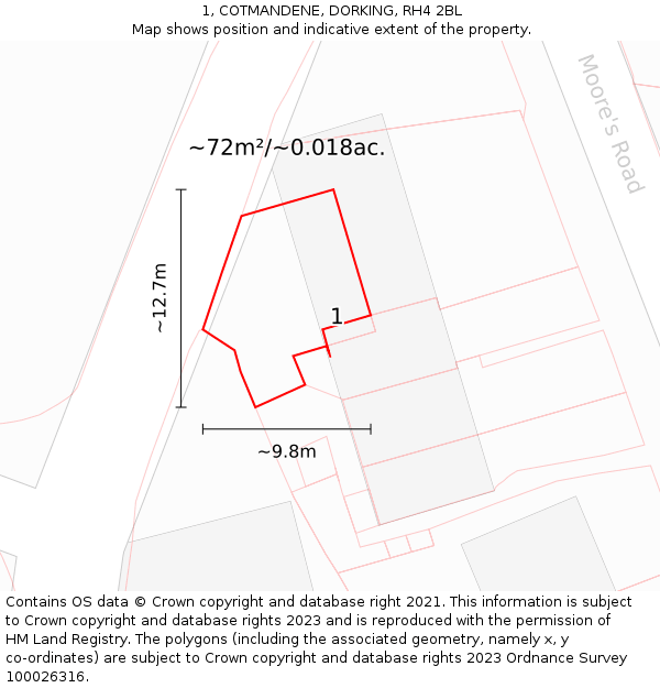 1, COTMANDENE, DORKING, RH4 2BL: Plot and title map