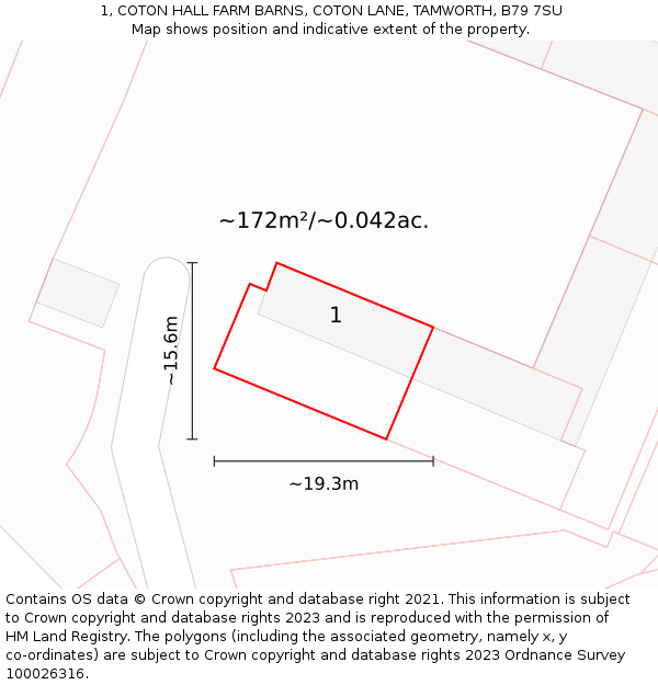 1, COTON HALL FARM BARNS, COTON LANE, TAMWORTH, B79 7SU: Plot and title map