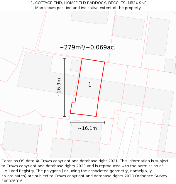 1, COTTAGE END, HOMEFIELD PADDOCK, BECCLES, NR34 9NE: Plot and title map