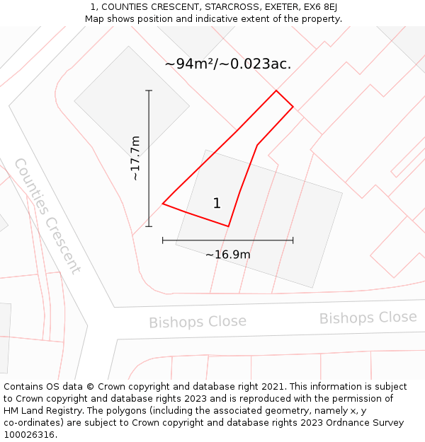 1, COUNTIES CRESCENT, STARCROSS, EXETER, EX6 8EJ: Plot and title map
