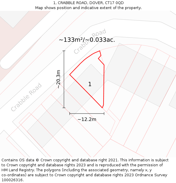 1, CRABBLE ROAD, DOVER, CT17 0QD: Plot and title map