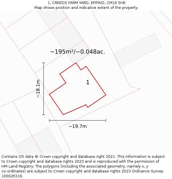 1, CREEDS FARM YARD, EPPING, CM16 5HE: Plot and title map