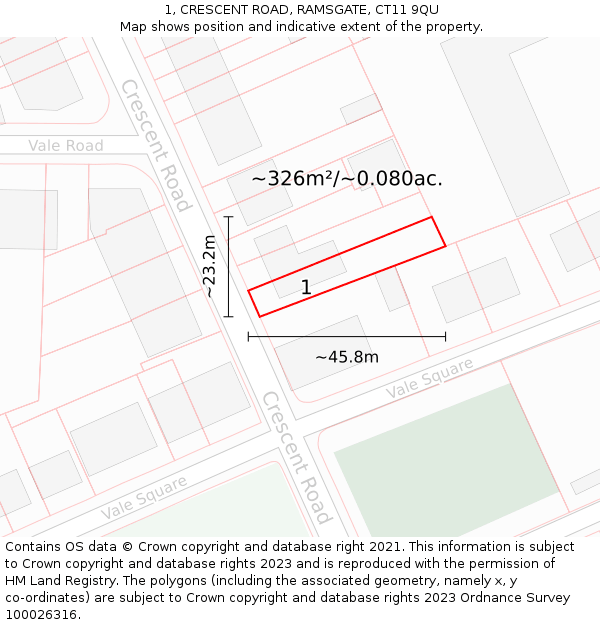 1, CRESCENT ROAD, RAMSGATE, CT11 9QU: Plot and title map