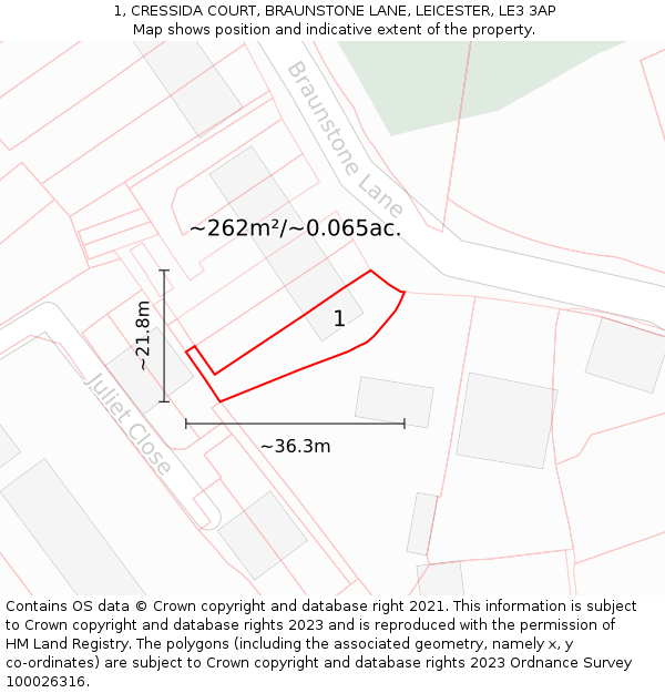1, CRESSIDA COURT, BRAUNSTONE LANE, LEICESTER, LE3 3AP: Plot and title map