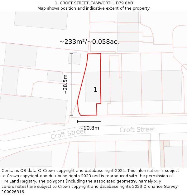 1, CROFT STREET, TAMWORTH, B79 8AB: Plot and title map