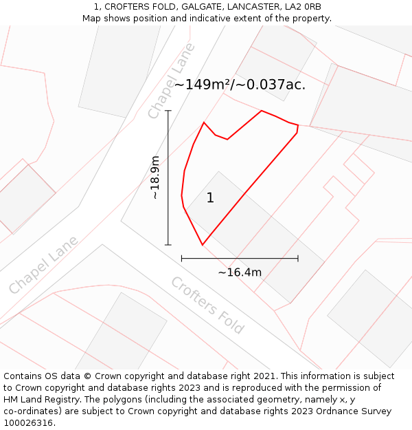 1, CROFTERS FOLD, GALGATE, LANCASTER, LA2 0RB: Plot and title map