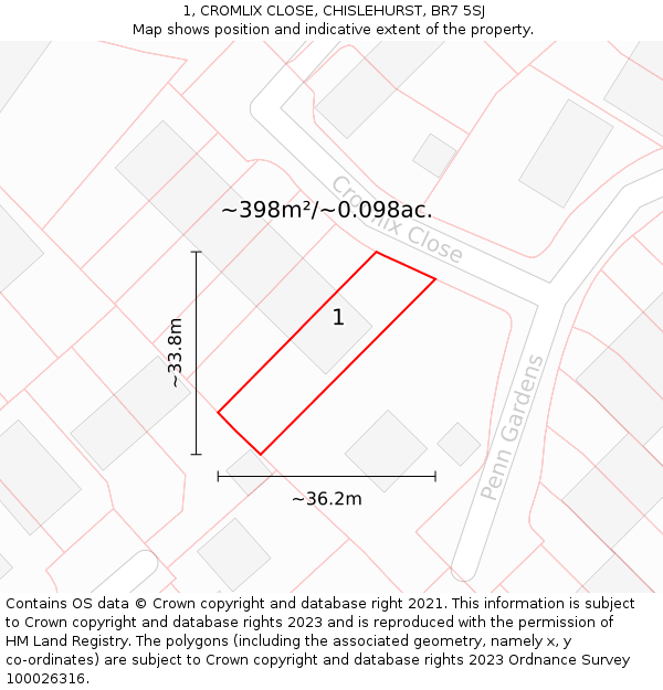 1, CROMLIX CLOSE, CHISLEHURST, BR7 5SJ: Plot and title map