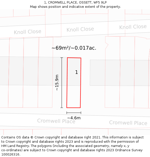 1, CROMWELL PLACE, OSSETT, WF5 9LP: Plot and title map