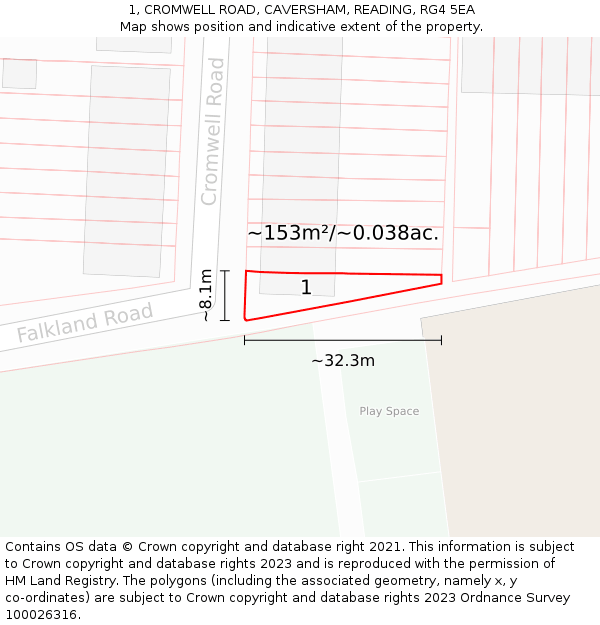 1, CROMWELL ROAD, CAVERSHAM, READING, RG4 5EA: Plot and title map