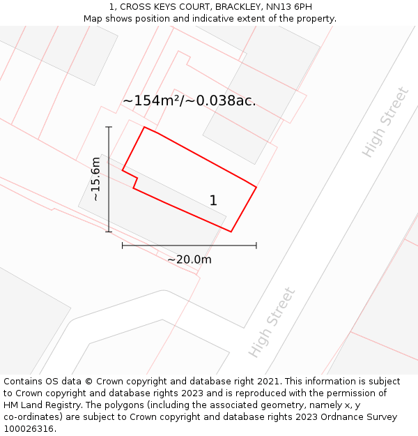 1, CROSS KEYS COURT, BRACKLEY, NN13 6PH: Plot and title map