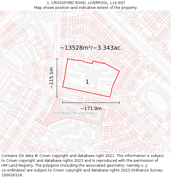 1, CROSSFORD ROAD, LIVERPOOL, L14 9QT: Plot and title map