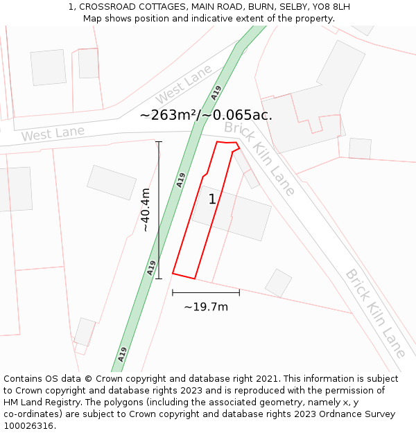 1, CROSSROAD COTTAGES, MAIN ROAD, BURN, SELBY, YO8 8LH: Plot and title map