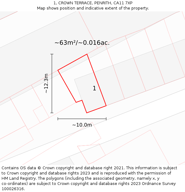 1, CROWN TERRACE, PENRITH, CA11 7XP: Plot and title map
