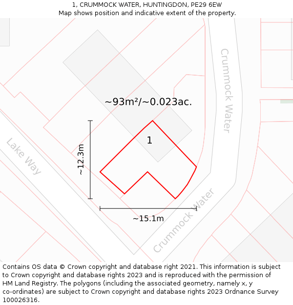 1, CRUMMOCK WATER, HUNTINGDON, PE29 6EW: Plot and title map