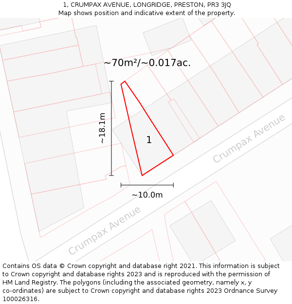 1, CRUMPAX AVENUE, LONGRIDGE, PRESTON, PR3 3JQ: Plot and title map